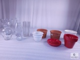 Lot of Assorted Glass Vases and Pottery Planters