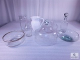 Lot Glass Pitchers, Cake Cover, Bowls, and Decanter