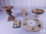 Lot of 3 Outdoor Planters, Thermometer & Outdoor Clock