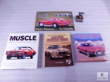 Lot 3 Hardback Books on Muscle Cars & Corvette Tin Sign & Harley V-Twin Sculpture