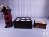 Lot Wooden Photo Box, Trinket Chest and Birdhouse Decoration