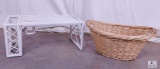 Lot Large Rattan Basket & White Wicker Bed Tray