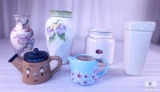 Lot of Ceramic Vases, Bean Crock and Decorative Tea Kettles