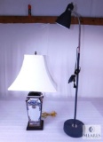 Lot (2) Lamps - Decorative Porcelain Base & Short Floor Flexible Lamp