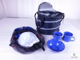 Camping Tin Mugs & Bowl Set in Collapsible Cooler