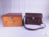 Lot Vintage Brown Fidelity Faux Leather Bag & Wood Champagne Box