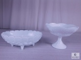 Indiana Colony Harvest Milk Glass Large Footed Bowl & Pedestal Dish
