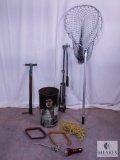 Miscellaneous Lot - Elvis Vintage Trash Can, Fishing Net, Drum Stand, Billiard Racks and more