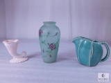 Lot McCoy Pottery Pitcher, Cornucopia Vase & Hand-Painted Glass Vase