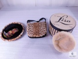 Lot Vintage Ladies Hat with Hat Box, Hat & Matching Purse and Feather Band
