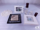 Lot of Vintage Look Shadow Boxes, Metal & Tile Plaque and Candle Holders