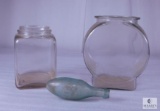 Antique Glass Lot - Large Planters Jar, 4 Qt. Jar & Bowling Pin like Bottle