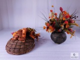 Lot of 2 Faux Fall Floral Arrangements - Wall mount and Vase