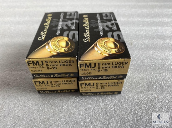 200 Rounds Sellier and Bellot 9mm Ammunition 124 Grain FMJ