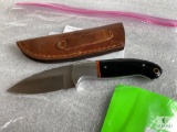 New Stainless Fixed Blade Skinner with Horn Handles and Leather Sheath