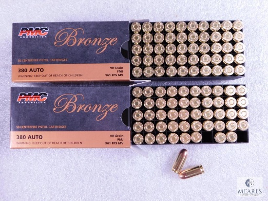 100 Rounds PMC .380 ACP Ammo. 90 Grain FMJ