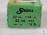 100 Count Sierra .22 Cal .224 Dia. 52 Grain HPBT Match Bullets