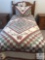 Twin Size Bed Wood Headboard with Quilt Linens