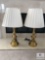 Pair of (2) Brass Base Table Lamps with White Shades
