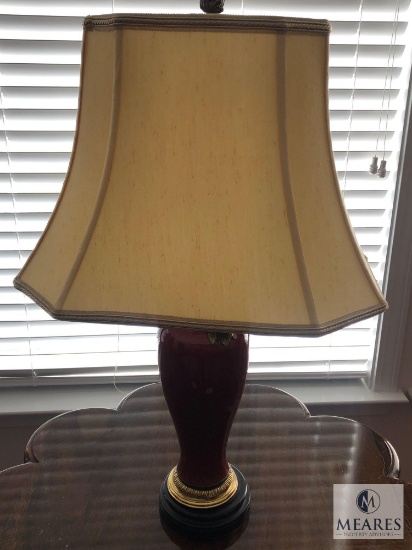 Burgundy & Brass Tone Urn Base Table Lamp