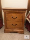 Two Drawer Wood Nightstand Table