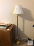 Brass Base Floor Lamp with White Lamp Shade