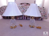 Pair of 2 Glass or Crystal Based Table Lamps with White Shades