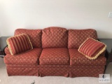 Burgundy & Gold Tone Upholstered Sofa Couch