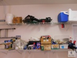 Garage Shelf Lot - Coolers, Ant Killer, Sprayer, Electric Trimmers, Masks, Tape, Grill Lighter,