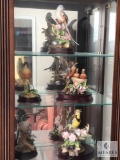 Three Shelves of Curio Cabinet - Assorted Bird & Flower Porcelain Decorations