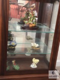 Bottom Three Shelves of Curio Cabinet - Assorted Bird & Flower Porcelain Decorations
