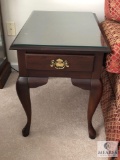 Queen Anne Style Wood Side Table with Drawer