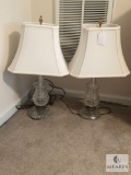 Pair of Crystal Base Table Lamps with Ivory Shades