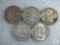 Group of Five Mixed Date and Mint Franklin Half Dollars