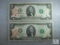 Group of Two US $2.00 Small-size Notes - Clemson Tiger Pawed Stamped