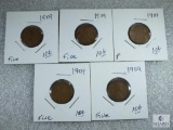 (5) 1909 Lincoln Cents - All Fine