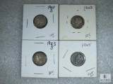 (4) Mercury Dimes 1940-S, 1942, 1943-S, 1945