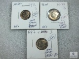 1976-S, 1977-S, 1979-S Roosevelt Dimes All MS 65+ Deep Cameo Proof