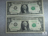 Lot of Two Sequentially-numbered US $1.00 Small-size STAR NOTES