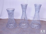 Three Silver-colored Wicker Plant Stands