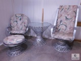 Two Silver-colored Wicker Chairs and Occasional Table with Ottoman