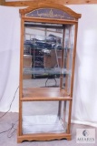 Wooden Display Case with Glass Shelves and Front/Sides