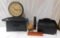 Two Tabletop Chests, Incense Burners, Candle Holder, PotteryBarn Clock