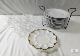 12-Piece World Market Stacking Plates, 9 Glass Dessert Cups, Egg Tray