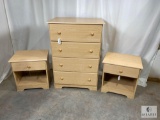Four-Drawer Chest of Drawers with Two Matching One-Drawer Nightstands