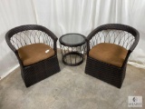 Two Indoor/Outdoor Wicker Chairs with Glass Top Sidetable