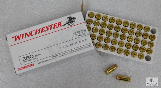 50 Rounds Winchester .380 ACP Ammo. 95 Grain FMJ