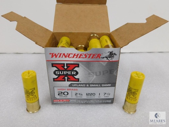 25 Rounds Winchester .20 Gauge High Brass Shotgun Shells. 2 3/4" #7.5
