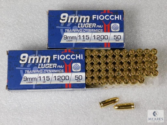 100 Rounds Fiocchi 9mm Ammo. 115 Grain FMJ