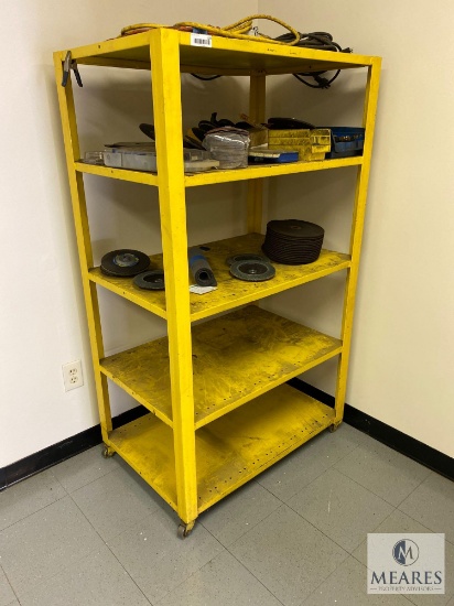 Yellow Metal Storage Shelf and Contents